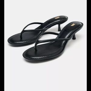 Zara Black Strappy kitten Heeled Sandals